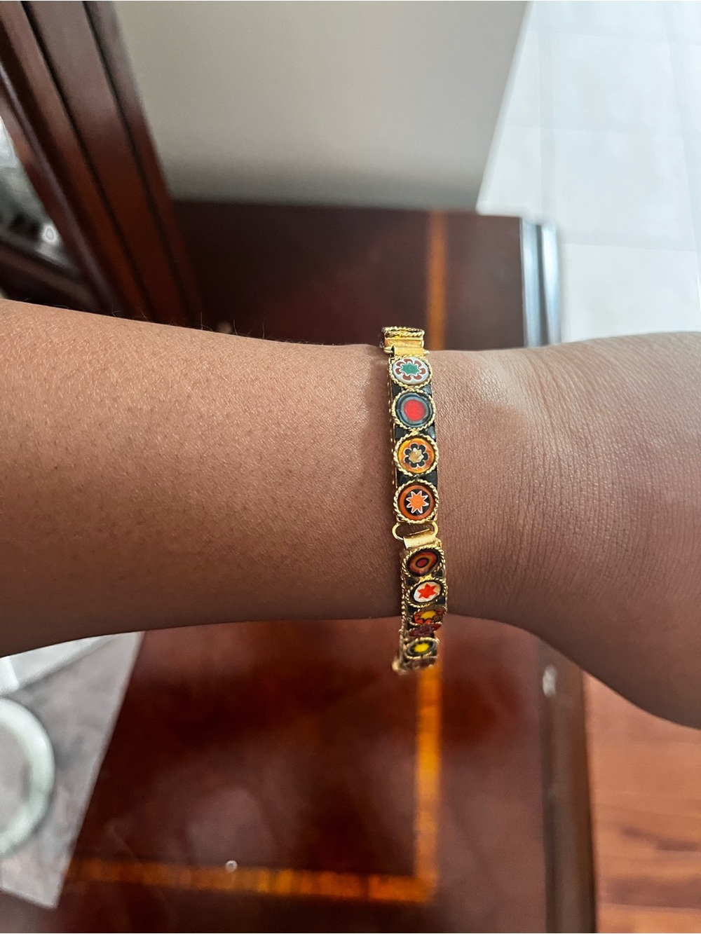 Gold-Tone Multicolor Enamel Link Bracelet - Elegant Women's Jewelry